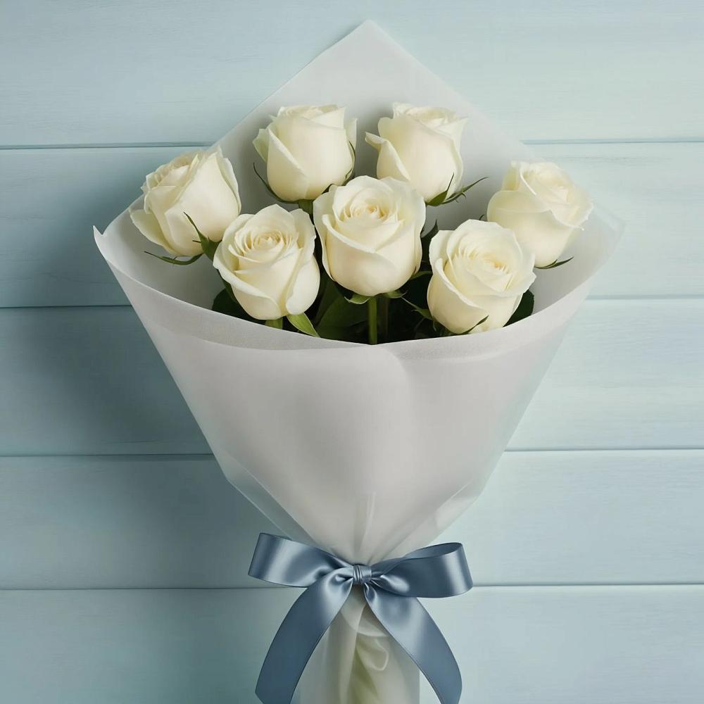 Букет 7 Белых роз Эдлесс Лав в Гнилом